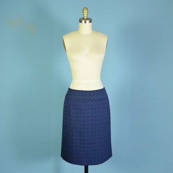 TALBOTS GEOMETRIC PRINT BLUE PENCIL SKIRT - Picture 3 of 7